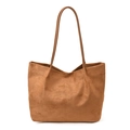 Brown frosted large capacity tote bag with decorative stitching and long shoulder straps - Brown