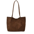 Minimalist large brown suede tote bag for women with long shoulder straps for daily commute - Brown
