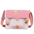 Bolso bandolera de lona estilo japonés en rosa y beige con parches de dibujos - Rosa