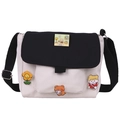 Lindo bolso bandolera de lona estilo japonés en blanco y negro con pines de girasol - Negro