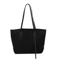 Minimalist black large capacity tote bag with long leather straps for daily casual use - Black