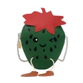 Cute green strawberry crossbody bag for girls with a smiling face and woven strap - Green