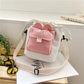 Niedliche japanische weiße Canvas-Beuteltasche mit rosa Hasenohren und verstellbarem Gurt - Rosa