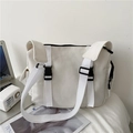 Sac messager en toile blanche de grande capacité avec boucles et poches latérales - Blanc sans Pendentif