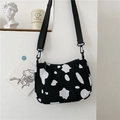 Sac à bandoulière en toile imprimé vache avec sangle réglable et fermeture éclair - Noir sans Pendentif