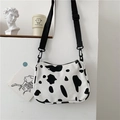 Sac bandoulière en toile avec motif vache mignon et bandoulière réglable chic - Blanc sans Pendentif