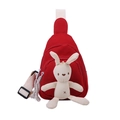 Lindo bolso bandolera de lona roja y blanca para niñas con decoración de conejo de peluche - Rojo