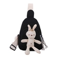 Lindo bolso bandolera de lona negra para niños con decoración de peluche de conejo - Negro