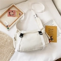 Borsa a tracolla in tela bianca con fibbia e cinturino in stile minimalista harajuku - Bianco senza Ciondolo