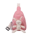 Sac de poitrine rose en toile avec lapin en peluche et bandoulière réglable pour fille - Rose