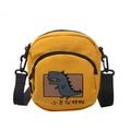 Borsa a tracolla in tela gialla con stampa dinosauro verde e cinturino nero regolabile - Giallo Stile 2