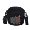 Mini sac bandoulière en toile noire avec un motif de petit monstre vert mignon - Noir Type 1