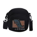 Petit sac bandoulière noir en toile style japonais avec imprimé dinosaure vert - Noir Type 2