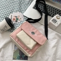Sac bandoulière en toile rose et beige avec broderie de planète délicate - Sans Pendentif / Rose