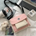 Pink and beige canvas crossbody bag with planet embroidery and white bear charm - With Shy Bear / Pink