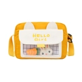 Cute yellow nylon crossbody bag for girls with white cat ears and a clear front PVC pocket - Yellow