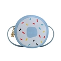 Borsa a tracolla a ciambella azzurra per bambine con stampa Hello e ciondolo a fiore - Blu