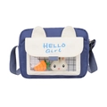 Japanese style navy and beige canvas crossbody bag for girls with cute rabbit decoration - Blue