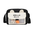 Small black and beige nylon crossbody bag with cartoon bunny and HELLO Girl print - Black