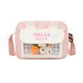 Pink canvas crossbody bag featuring cute rabbit ears and a transparent front pocket - Pink
