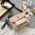 Pink and white canvas crossbody bag with planet embroidery and daisy ribbon charm - With Daisy Shoes / Pink