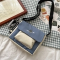 Blue and white canvas crossbody bag with planet embroidery and decorative accessories - With Daisy Shoes / Blue