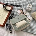 Greyish green and cream white canvas crossbody bag with planet embroidery and shoe charm - With Daisy Shoes / Green