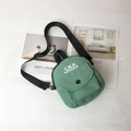 Mini bean green canvas crossbody bag with CMN logo and adjustable strap for women - Green