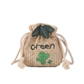 Ψάθινη τσάντα κουβάς με κέντημα Green και μοτίβο κάκτου σε φυσικό τόνο ξύλου - Χακί