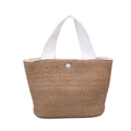 Borsa da spiaggia minimalista in paglia intrecciata con manici bianchi e bottone - Bianco