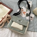 Canvas crossbody bag in sage green and cream featuring an embroidered planet design - With Bear / Green