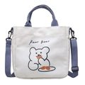 Sac cabas en toile avec motif ours et bandoulière réglable avec poignées bleues - Style 2 (QN364)