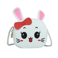 Bolso bandolera de conejo blanco para niños con orejas rosas y lazo rojo de cuero PU - Blanco