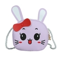 Lindo bolso bandolera de conejo morado para niñas con orejas en 3D y adorno de lazo rojo - Morado
