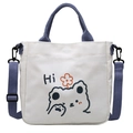 Sac fourre-tout en toile avec imprimé d'ours et sangles mauves de style épuré - Style 1 (QN364)