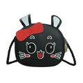 Lindo bolso bandolera de conejo negro para niños con lazo rojo y correa de cordón - Negro