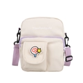 Cute cream canvas crossbody bag with purple straps and lollipop star patches - White