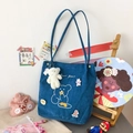 Sac cabas mignon en velours côtelé bleu foncé pour femme avec motif ours et pendentif - Avec Pendentif Ours / Bleu