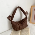 Brown quilted hobo bag with soft padded fabric and checkered stitching detail - Brown