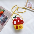 Borsa a tracolla per bambini a forma di casa a fungo in pelle PU rossa e gialla - Rosso