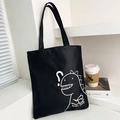 Borsa tote in tela nera con stampa grafica minimalista di un dinosauro bianco - Nero Tipo 1