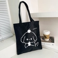 Borsa tote in tela nera con stampa di cane cartone animato e spalline comode - Stile Nero 3