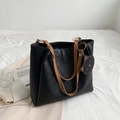 Black embossed faux leather tote bag with heart pattern and cute bear charm detail - Black