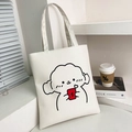 White canvas tote bag featuring a minimalist black line art cartoon dog print - White Type 2