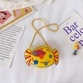 Borsa a tracolla per bambini gialla a forma di caramella con pois colorati e corda - Giallo
