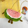 Borsa a tracolla in peluche a forma di anguria con viso sorridente e catena - Stile 3