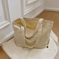 Borsa tote in velluto a coste crema minimalista con grande capacità e trama a coste - Beige Senza Ciondolo