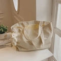 Grande borsa tote in velluto a coste beige da donna con trama morbida e ciondolo a orso - Beige Con Ciondolo