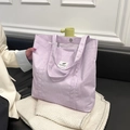 Borsa tote in velluto a coste viola chiaro in stile vintage chic con etichetta bianca mini - Viola