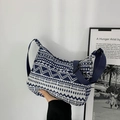 Borsa a tracolla in tela con motivo geometrico etnico e trama jacquard blu navy - Blu scuro